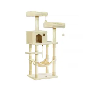 Arbre à chat FEANDREA PCT15W de 143 cm avec niche, hamac et poteaux en sisal